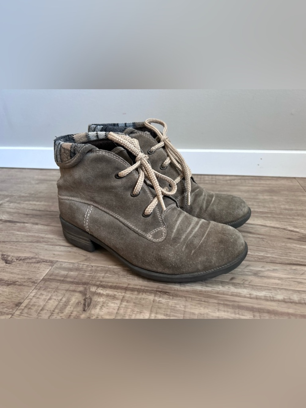 Joseph Siebel Suede Lace-Up Ankle Bootie Taupe plain trim